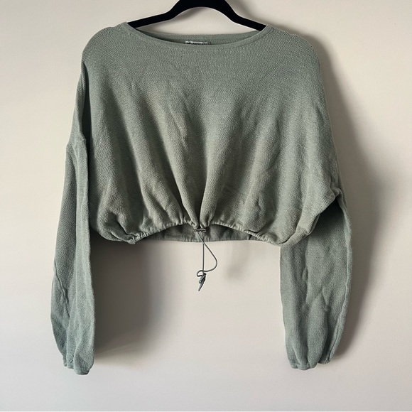 Forever 21 Tops - Forever 21 Sage Green Cropped Drawstring Top